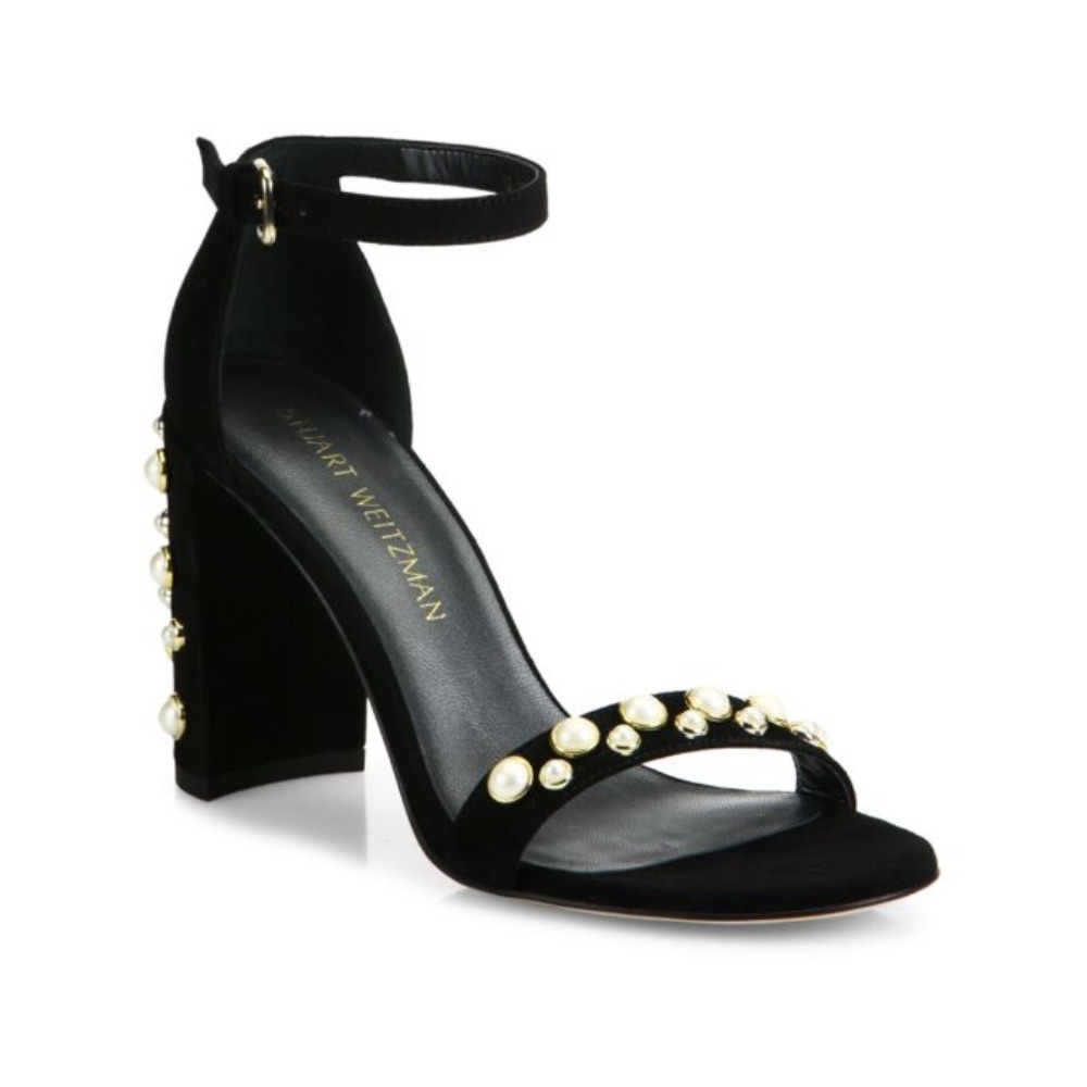 Stuart Weitzman Morepearls Studded Suede Ankle Strap Sandals